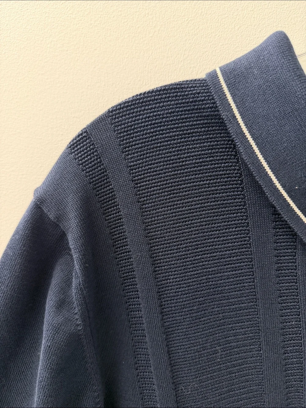 Banana Republic Navy Short-Sleeve Button Front Knit Shirt with Contrast Piping